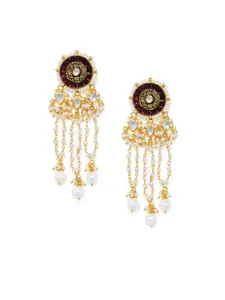 AccessHer Gold-Toned Traditional Kundan & Faux Ruby Drop Earrings