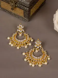 AccessHer Gold-Plated Traditional Jadau Kundan Drop Earrings with Pearl