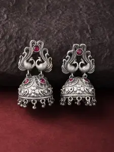 Rubans Silver-Plated & Red Oxidised Handcrafted Classic Jhumkas