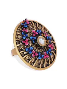 AccessHer Women Gold-Toned Hand Painted Finger Ring