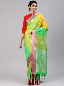 Varkala Silk Sarees Green Silk Blend Woven Design Banarasi Saree