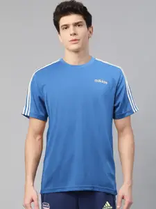 ADIDAS Men Blue Solid Classic 3-Stripe Round Neck Sustainable T-shirt