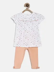 MINI KLUB Girls White & Peach-Coloured Top With Pyjamas