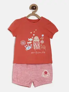 MINI KLUB Girls Red & Pink Top With Shorts