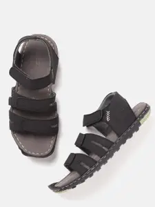 Roadster Men Black Solid Leather Comfort Sandals