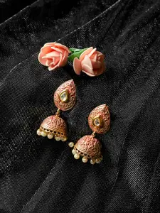 PANASH Gold-Plated & Pink Handcrafted Teardrop Shaped Jhumkas