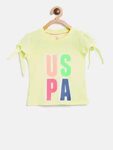 U.S. Polo Assn. Kids Girls Yellow Printed Round Neck T-shirt