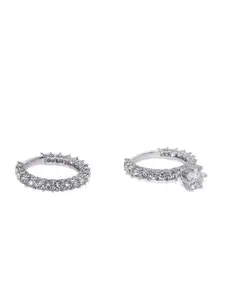 OOMPH Silver-Plated Solitaire Cubic Zirconia Set Of 2 Engagement Ring
