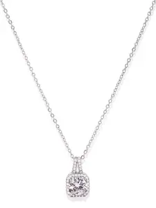 OOMPH Silver-Toned Zirconia-Studded Pendant with Chain