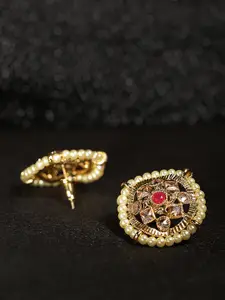 YouBella Pink Gold-Plated Stone-Studded Circular Studs