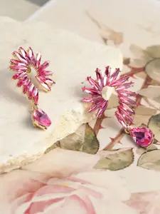 YouBella Pink Gold-Plated Spiked Drop Earrings