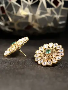 YouBella Green Gold-Plated Stone-Studded Circular Studs