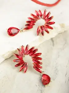 YouBella Red Gold-Plated Spiked Drop Earrings