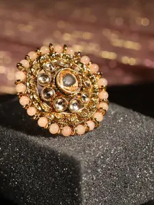 YouBella Peach-Coloured Gold-Plated Stone-Studded Adjustable Ring
