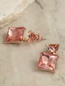 YouBella Pink Gold-Plated Stone-Studded Geometric Drop Earrings
