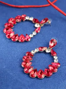 YouBella Red Gold-Plated Stone-Studded Oval Drop Earrings