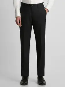 Louis Philippe Men Black Regular Fit Self Design Formal Trousers