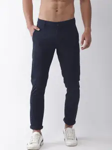 Flying Machine Men Navy Blue Super Slim Fit Solid Trousers