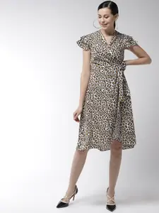 StyleStone Women White & Black Animal Print Wrap Dress