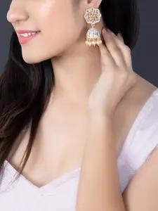Rubans Gold-Plated & Grey Dome Shaped Handcrafted Jhumkas