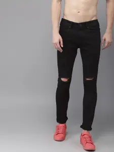 HERE&NOW Men Black Skinny Fit Low-Rise Slash Knee Stretchable Jeans