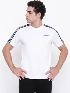 ADIDAS Men White Classic 3-Stripes Solid Round Neck T-shirt