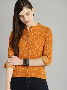 Roadster Women Mustard Yellow Regular Fit Printed Casual Shirt