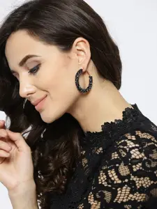 OOMPH Gold-Toned & Black Circular Hoop Earrings