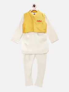 Twisha Boys Off-White & Yellow Solid Kurta with Pyjama