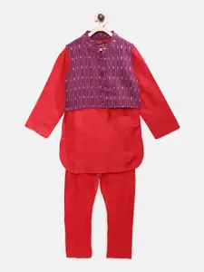 Twisha Boys Red & Purple Solid Kurta with Pyjamas