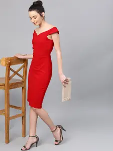 Athena Red Bardot Sheath Dress