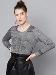 Marie Claire Women Grey Embroidered Sweatshirt