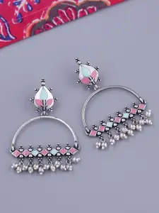 Voylla Silver-Plated Geometric Drop Earrings