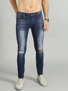 Roadster Men Blue Skinny Fit Mid-Rise Slash Knee Stretchable Cropped Jeans