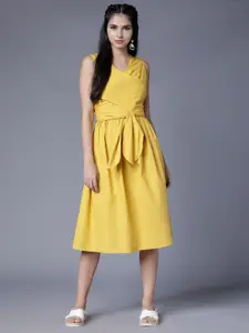 Tokyo Talkies Women Yellow Solid Fit and Flare Dress