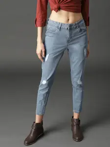 The Roadster Lifestyle Co Women Blue Skinny Fit Mid-Rise Mildly Distressed Stretchable Cropped Jeans