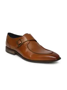 GABICCI Men Tan Brown Leather Formal Monk Shoes