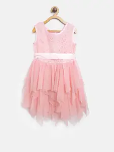 StyleStone Girls Peach-Coloured Self Design Fit & Flare Dress