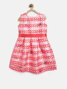 StyleStone Girls Red & White Polka Dots Printed Fit & Flare Dress