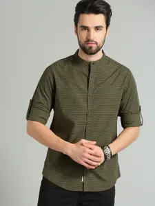 Roadster Men Olive Green & Black Printed Pure Cotton Sustainable Casual Shirt