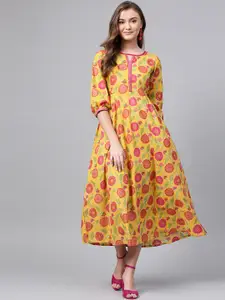 Varanga Women Yellow & Pink Printed A-Line Dress