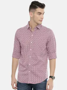 John Players Men Red & White Slim Fit Checked Casual Shirt