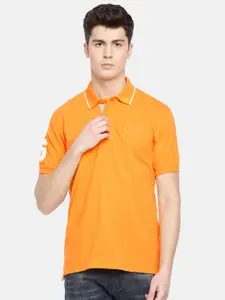 John Players Men Orange Solid Slim Fit Polo Collar Pure Cotton T-shirt