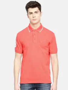 John Players Men Coral Pink Solid Slim Fit Polo Collar Pure Cotton T-shirt