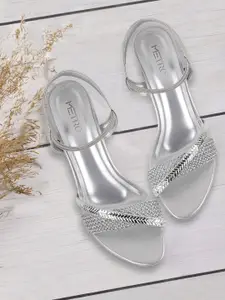 Metro Women Silver-Toned Solid Sandals