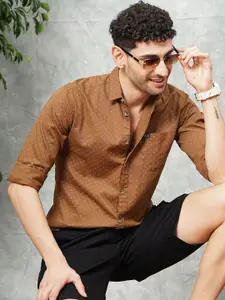 The Indian Garage Co Men Khaki Regular Fit Printed Casual Shirt