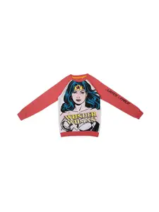 Allen Solly Junior Girls Pink & Off-White Wonder Woman Printed Sweatshirt