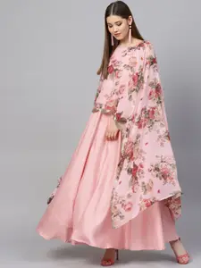 Ahalyaa Pink Digital Printed Layered Maxi Dress