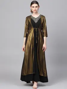 Ahalyaa Women Black & Golden Solid Maxi Dress