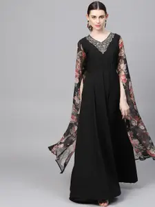 Ahalyaa Black V-Neck Maxi Dress